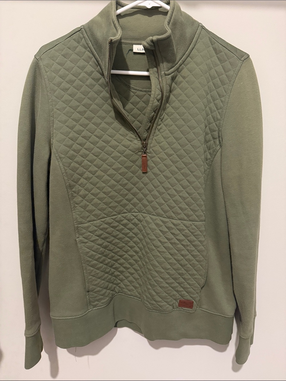 L.L. Bean Olive Quilted Half‑Zip Pullover